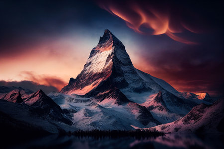 Pink mountains landscape background, sunset mountains. mountains view with clouds in duskの素材
