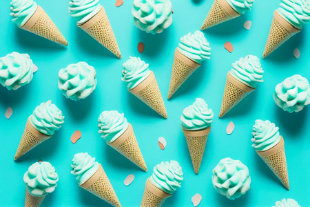Set of tasty ice creams. Sweet summer delicacy sundaes, gelatos with different tasties, collection isolated ice-cream cones and popsicle with different topping. illustration for web, design, print.の素材
