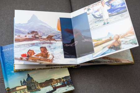 Two of the photo album is decorated in a beautiful photobook. Presented on a white background.の写真素材