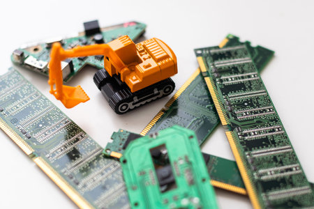 Concept : Recycling of old computer boards and processors on an industrial scale
