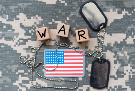 US ARMY concept on camouflage uniform warの写真素材