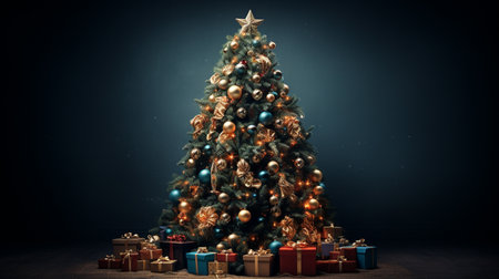 Feast of Christmas. Beautifully decorated house with a Christmas treeの素材