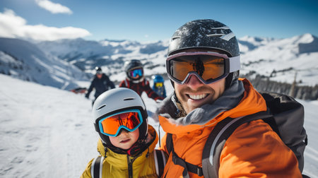 Family enjoying winter time at a ski resortの素材