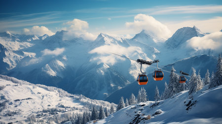 People are lifting on ski-lift in the mountainsの素材