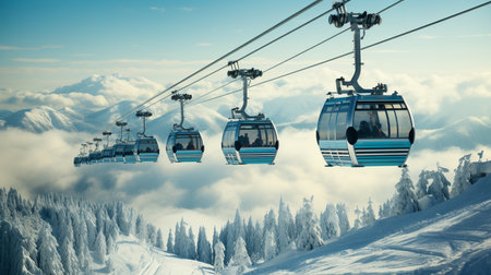 People are lifting on ski-lift in the mountainsの素材