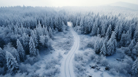 Mountain road landscape covered in snow in winter.の素材
