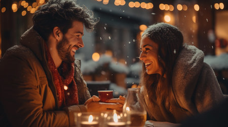 Beautiful passionate couple having a romantic candlelight dinner at home, drinking wine, toasting, kissingの素材