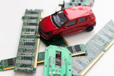 Semiconductor chips in automotive industry. Electric vehicles concept.