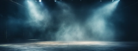 Background of an empty room with smoke and neon light. Dark abstract backgroundの素材