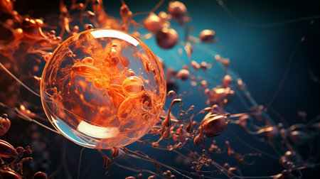 Digital illustration of ovum cell in colour backgroundの素材