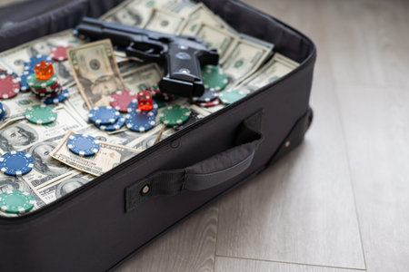 Open suitcase with one million dollars bills stacks