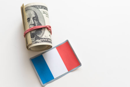 Flag of France and dollar billsの写真素材