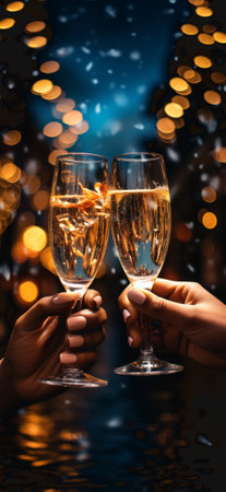 Glasses with champagne in female and male handsの素材