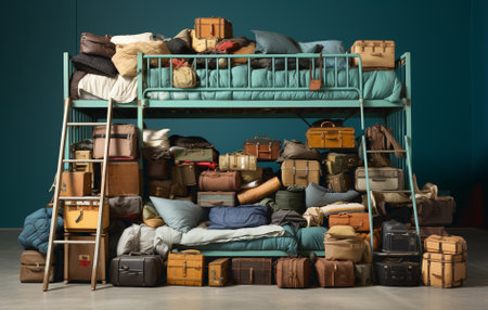 Storage of vintage suitcases - Different sizes and colorsの素材