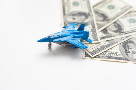 Military toy airplane jet aircraft - fighter isolated on white backgroundの写真素材