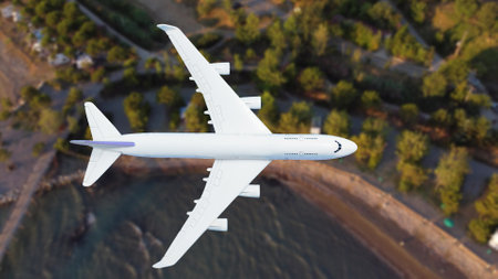 plane above the ground. Aerial city viewの写真素材