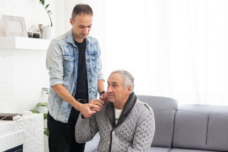Portrait of a father with his sonの写真素材