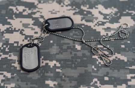 US military concept on olive green uniform backgroundの写真素材