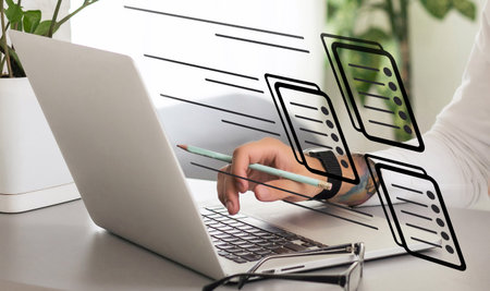 business technology hologram business icon virtual screen. A man typing hologram screen. technology...