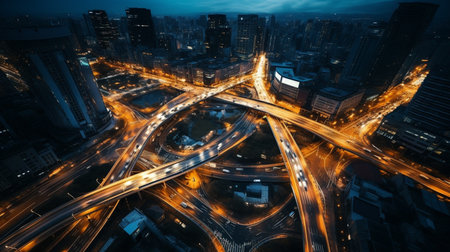 Top view city traffic of highway. road interchangeの素材