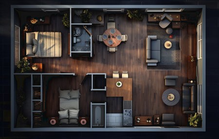 house plan. project design. 2d layout of the house. sketch plan. home interior. created in procreate. digital illustration.の素材