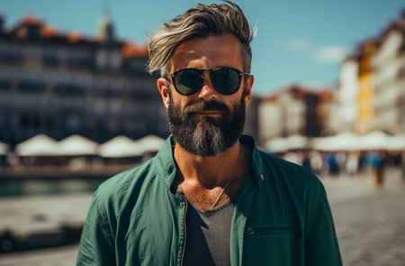 Middle age businessman smiling happy standing at the city.の素材