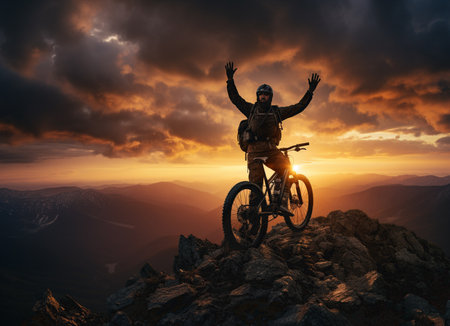 successful cyclist reaching the goalの素材
