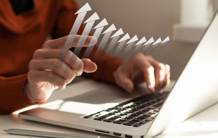 people using tablets And using tablet With a business graph showing up in a virtual screen. New...