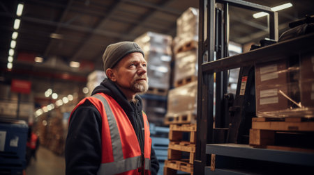 portrait of a male supervisor standing in warehouseの素材