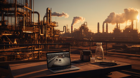pipe line system connection in oil refinery plant Oil and gas industrial, Oil refinery plant from industry, Refinery Oil storage tank and pipe line steel with blue sky and white clouds background.の素材