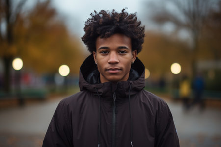 Young black guy slight smile portraitの素材