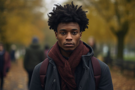 Close up shot portrait of serious concentrated guy man person african american person in mood.の素材