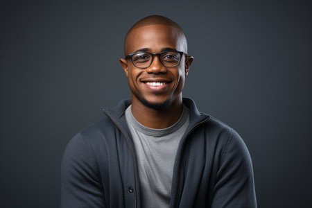 Young black guy slight smile portraitの素材