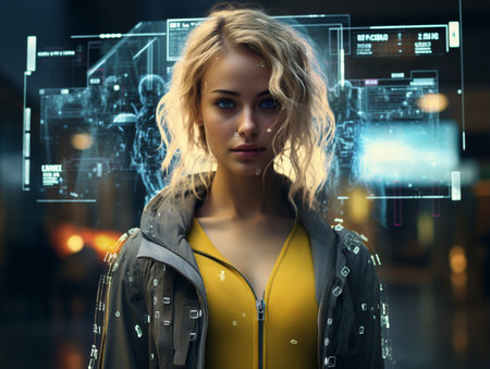 Beautiful Cyberpunk Female scientist Cyberpunk metaverse character. Concept art, Digital painting.の素材