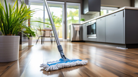 Disinfectants, products for cleaning the house and mopping. Housework, household chores. Washing the floor.の素材
