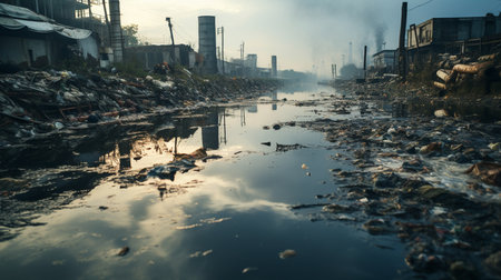 Water pollution in river with trash.の素材