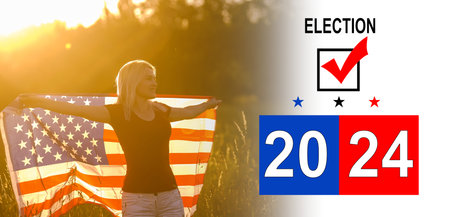 Usa flag and 2024 for vote concept 3d rendering