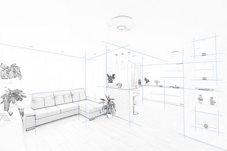 sketch of Renovation on a Modern interiorの写真素材
