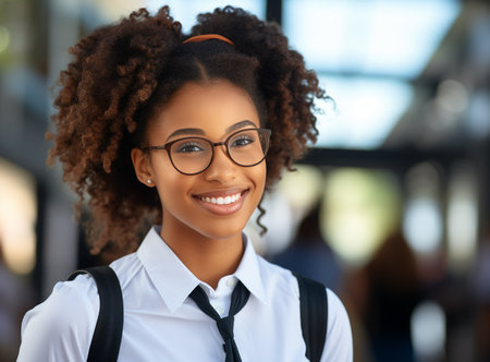 Portrait of funny little school girl wearing glassesの素材