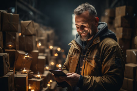 Young Man Working in Delivery serviceの素材