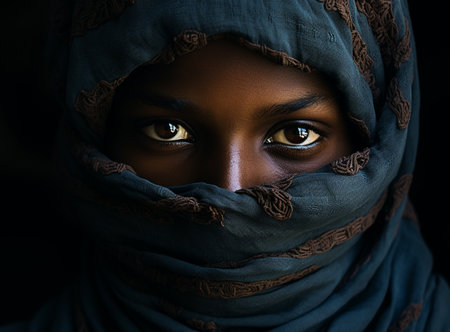 Young arabian woman in a black veilの素材