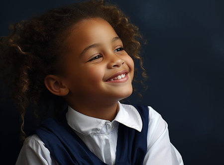 Portrait of beautiful African schoolgirl sitting in classroomの素材