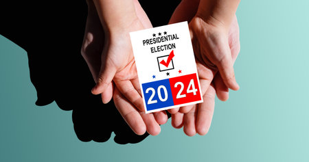 hands of family members and the 2024 US electionの写真素材