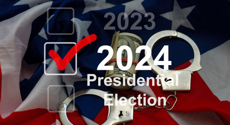 Presidential elections in America. The inscription Vote and 2024 on the background of the American...