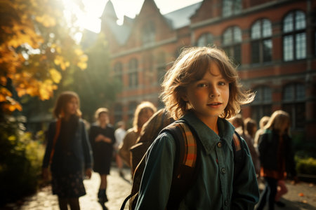 happy children go to schoolの素材