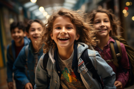 teenage students taking a selfie in school.の素材