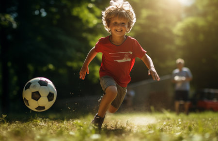 Little Boy Shooting at Goalの素材