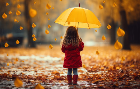 little girl with an umbrella small child, rainy autumn walk, wet weather child with an umbrellaの素材