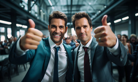 Team of office workers give the thumbs up signの素材