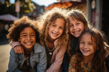 Portrait Of Multi-Cultural Children Hanging Out With Friends In Countryside Togetherの素材